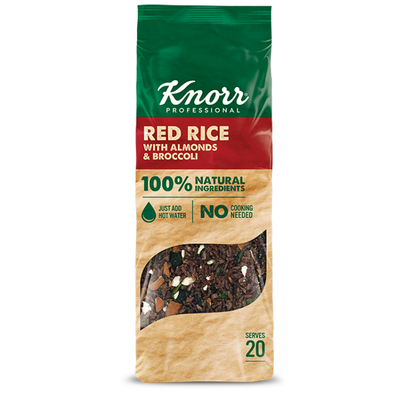 arroz rojo con almendras y brocoli