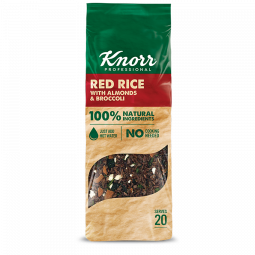 arroz rojo con almendras y brocoli